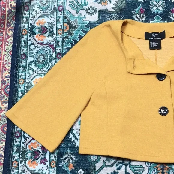 VTG Lennie for Nina Leonard Mustard Stylish Knit Cropped Suit Jacket Sz Small - Picture 6 of 9